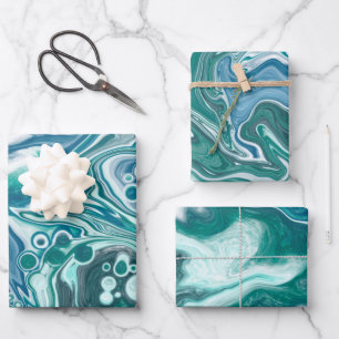 Feuille De Papier Cadeau Marbre d'art fluide bleu
