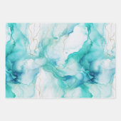 Feuille De Papier Cadeau Marbre d'encre bleue Mint Aqua (Devant 2)