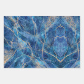 Feuille De Papier Cadeau Marbre d'or bleu jolie (Devant)