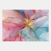 Feuille De Papier Cadeau Marbre Floral Or Rose Bleu (Devant 2)