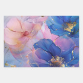 Feuille De Papier Cadeau Marbre Floral Or Rose Bleu (Devant 2)