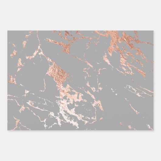 Feuille De Papier Cadeau Marbre Gris et Or Rose (Devant 2)