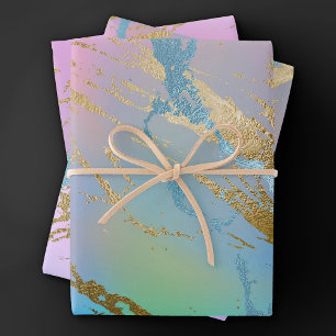 Feuille De Papier Cadeau Marbre Millénaire   Ombré Pastel Arc-en-ciel Joueu