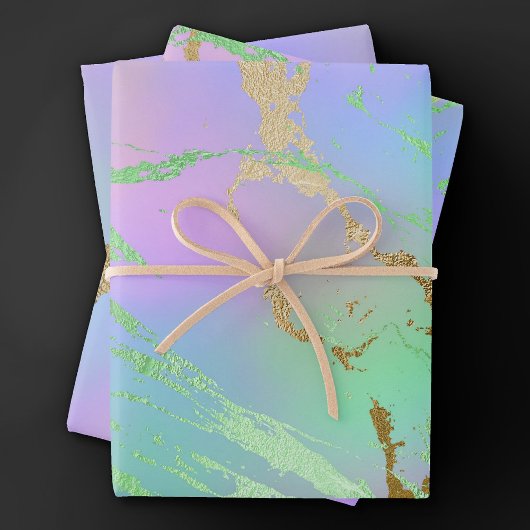 Feuille De Papier Cadeau Marbre Millénaire | Ombré Pastel Arc-en-ciel Joueu