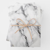 Feuille De Papier Cadeau Marbré noir et blanc moderne (En situation)