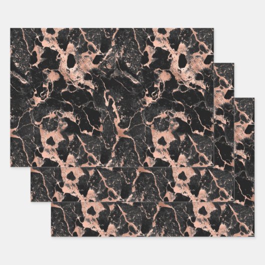 Feuille De Papier Cadeau Marbre noir et or Rose (Lot)