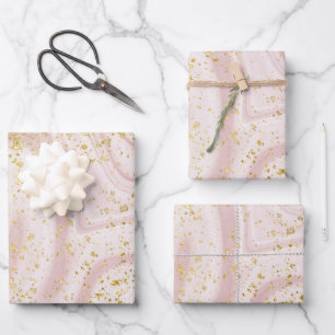 Feuille De Papier Cadeau Marbre rose et blanc tourbillonnant avec paillette