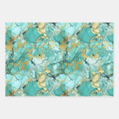 Feuille De Papier Cadeau Marbre Turquoise Vert Et Golden (Devant 3)