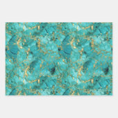 Feuille De Papier Cadeau Marbre Turquoise Vert Et Golden (Devant 2)