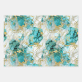 Feuille De Papier Cadeau Marbre Turquoise Vert Et Golden (Devant)