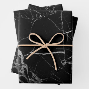Feuille De Papier Cadeau Marbre veiné noir et argent