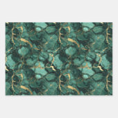 Feuille De Papier Cadeau Marbre vert émeraude avec or (Devant 2)
