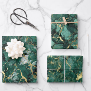 Feuille De Papier Cadeau Marbre vert émeraude avec or