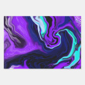 Feuille De Papier Cadeau Marbre violet, bleu et Turquoise Abstrait (Devant 3)