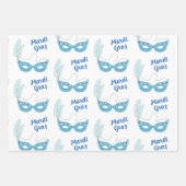 Feuille De Papier Cadeau Mardi Gras Célébration Masques Bleus Plumes (Devant)