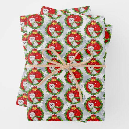 Feuille De Papier Cadeau Mare West Highland White Terrier couronne de Noël (En situation)