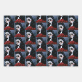 Feuille De Papier Cadeau Maria Sugar SKull Roses rouges (Devant 3)