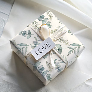 Feuille De Papier Cadeau Mariage à motif eucalyptus bleu poussiéreux chic
