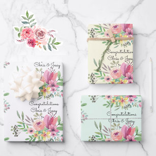 Feuille De Papier Cadeau Mariage Ajouter Noms Floral Aquarelle 3 Jolies