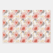 Feuille De Papier Cadeau Mariage Amour Floral Corail Rose Gris (Devant)