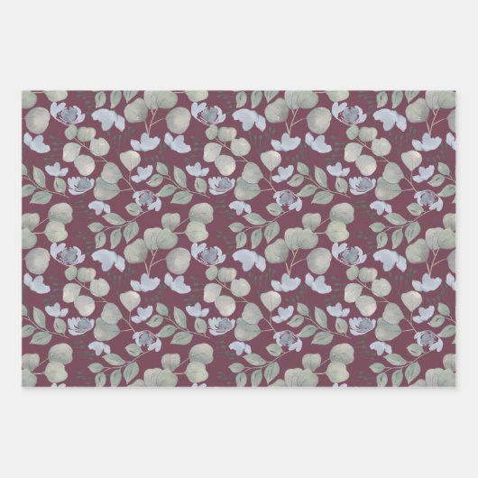 Feuille De Papier Cadeau Mariage Aquarelle Eucalyptus Rustique (Devant)