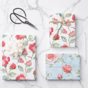 Feuille De Papier Cadeau Mariage aux jolies roses rouges