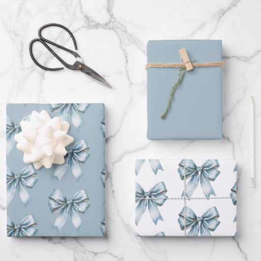 Feuille De Papier Cadeau Mariage aux Rubans Bleus (Recto)