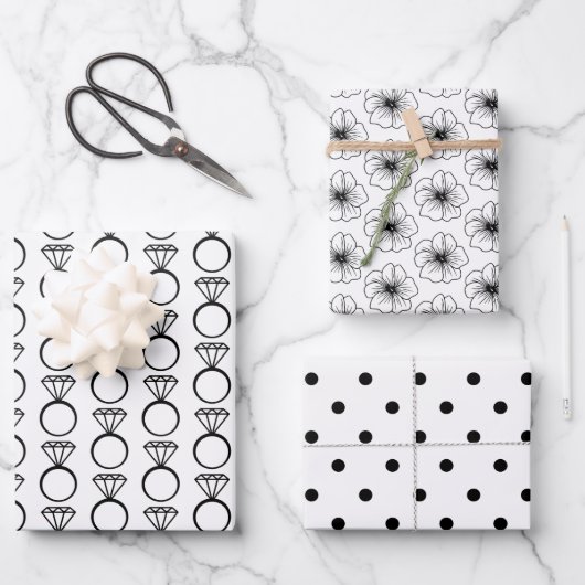 Feuille De Papier Cadeau Mariage/Baby Shower Noir & Blanc (Recto)