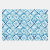 Feuille De Papier Cadeau Mariage Blanc Bleu Fleur de Batik (Devant 2)