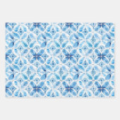 Feuille De Papier Cadeau Mariage Blanc Bleu Fleur de Batik (Devant)