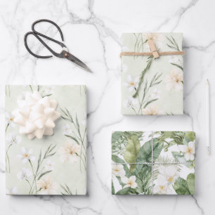 Feuille De Papier Cadeau Mariage Blanc Crème Hibiscus Floral Fête de Mariée