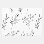 Feuille De Papier Cadeau Mariage Boho Floral noir et blanc (Devant 3)