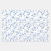 Feuille De Papier Cadeau Mariage Chic Fleurs Bleu Blanc (Devant)