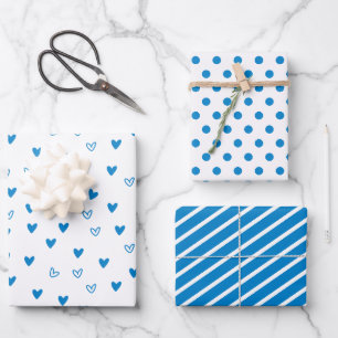 Feuille De Papier Cadeau Mariage Cœurs et Points Bavarois Bleus