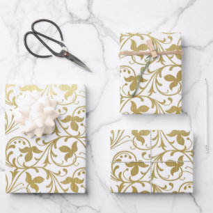 Feuille De Papier Cadeau Mariage de motif Floral Damask Or classique