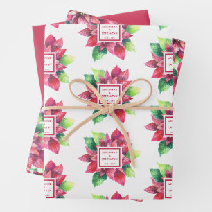 Feuille De Papier Cadeau Mariage de Noël au Poinsettia Rouge