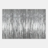 Feuille De Papier Cadeau Mariage de rayures en argent Glam (Devant)