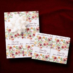 Feuille De Papier Cadeau Mariage élégant floral bordeaux rouge monogramme