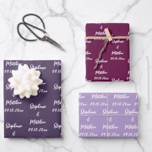 Feuille De Papier Cadeau Mariage Élégant Noms de Prunier Violet Marié Marié