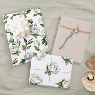 Feuille De Papier Cadeau Mariage fécond blanc doux Magnolia Floral