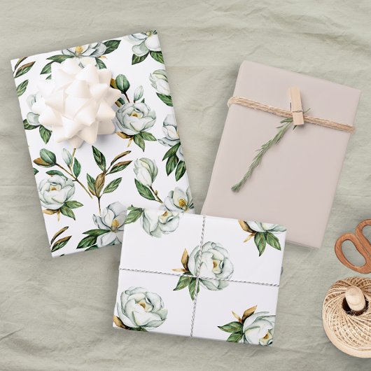Feuille De Papier Cadeau Mariage fécond blanc doux Magnolia Floral