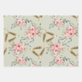 Feuille De Papier Cadeau Mariage Fleur Rose Pâle Doré (Devant)