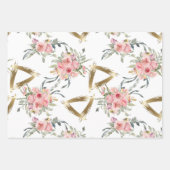 Feuille De Papier Cadeau Mariage Fleur Rose Pâle Or Tendre (Devant 3)