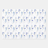 Feuille De Papier Cadeau Mariage Fleur sauvage bleu eau (Devant)