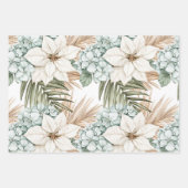Feuille De Papier Cadeau Mariage Fleurs Blanches Bleu Tropical (Devant)