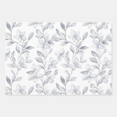 Feuille De Papier Cadeau Mariage floral blanc argenté (Devant)
