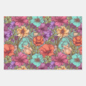 Feuille De Papier Cadeau Mariage Floral Bohème Rétro Anniversaire (Devant 3)