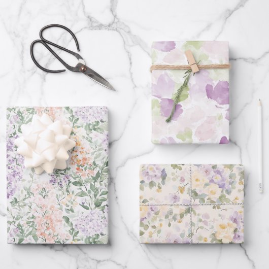 Feuille De Papier Cadeau Mariage floral Chic Peach Lavender (Recto)