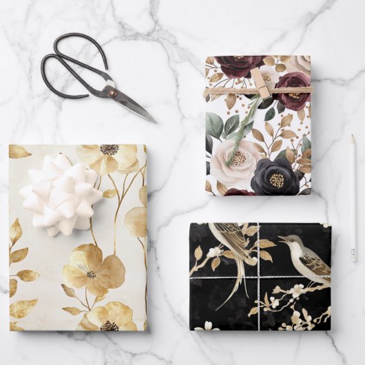 Feuille De Papier Cadeau Mariage Floral Cream Gold (Recto)