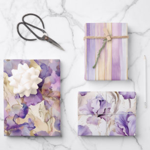 Feuille De Papier Cadeau Mariage Floral Iris Violet Or Romantique